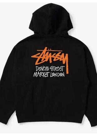 Чоловічі худі stussy dover street marker london чорне кофта толстовка з капюшоном з оранжевим принтом l