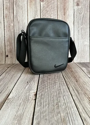 Сумка черная кожаная nike мессенджер мужская борсетка найк 3