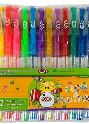 Набор гелевых ручек 12 цветов neon+glitter — для творчества и школы (zb.2204-99)