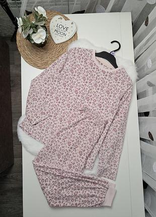 Теплая велюровая пижама в леопардовый принт от primark 8-9 лет (128-134)