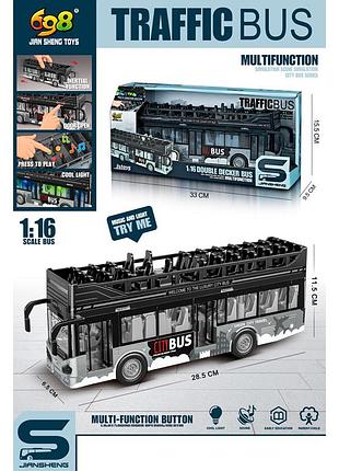 Автобус js122a двухэтажный, 28,5см,1:16, инерция,звук, световые.резиненные колеса, отверстие.бат.кор.
