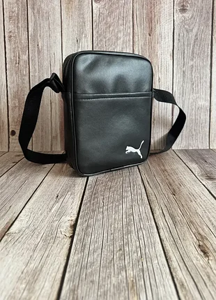 Сумка кожаная черная puma борсетка пума мессенджер мужской 4