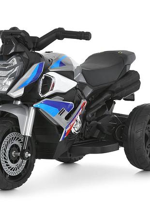 Электромотоцикл детский с аккумулятором 12v, 2 мотора 25w, bluetooth, usb, tf, eva колеса, кожаное сиденье, серый (m 6262el-11)