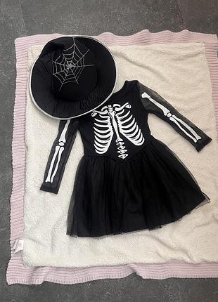 Карнавальний костюм для дівчинки скелет, хелловін, halloween, відьма, відьмочка