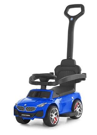 Каталка-толокар, батарейка+ручка, музыка, свет, кожа, подстаканник, mp3/bluetooth, синий (m 6253el-4)