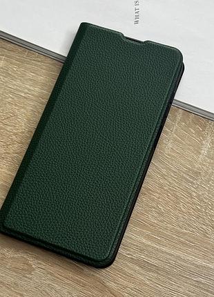 Шкіряний чохол книжка на samsung galaxy a25 темно-зеленого кольору leather design