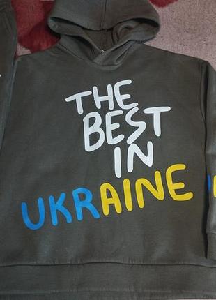 Спортивний костюм для хлопчика хакі з принтом the best in ukraine на зріст 146 см