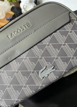 Чоловіча сумка lacoste — компактний органайзер на блискавці сіра