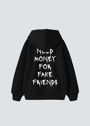 Худі loys толстовка з принтом need money for fake friends , чорний xs