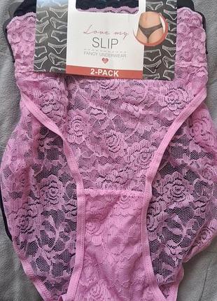 Трусики жіночі love story slip 2-pack, рожеві, чорні, мереживні