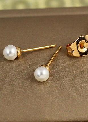 Серьги гвоздики xuping jewelry жемчуг 4 мм золотистые