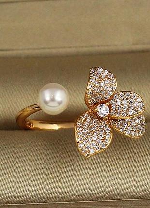 Кільце xuping jewelry орхідея з перлиною регульоване р 16 золотисте