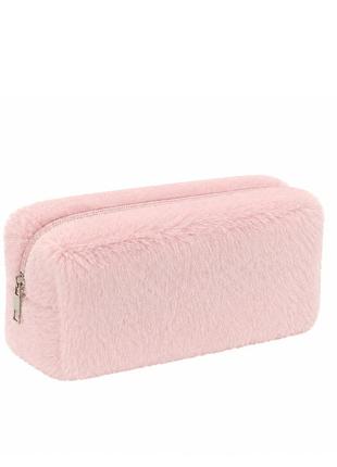 Косметичка жіноча хутряна «кролик» beauty luxury (wb-9001), рожева