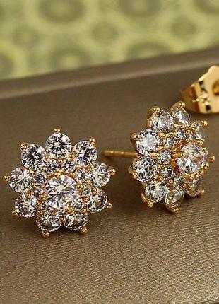 Сережки гвоздики xuping jewelry пухнаста сніжинка 1.3 см золотисті