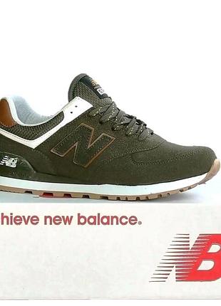 Термо кроссовки new balance 574 хаки замшевые мужские зелёные еврозима (размеры: 44,45,46) - 63-4