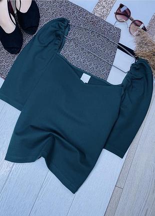 Нова осіння блуза h&m m l смарагдова блуза з щільного трикотажу блузка з об’ємними рукавами