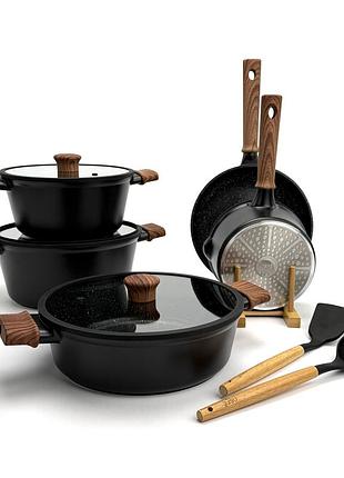 Набор посуды osfe musk series oe-msk015, 15 предметов из алюминия. черный (oe-msk015)
