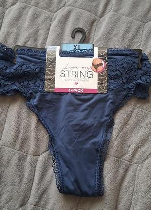 Трусики жіночі стринги love my string, сині, розмір xl