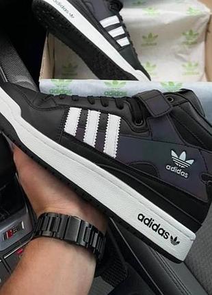 Высокие чёрные кроссовки adidas forum кожаные мужские ботинки адидас форум (размеры: 41,42,43,44,45,46)