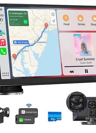 Автомагнитола avylet rc07 wireless car stereo 9-дюймовый беспроводной экран apple carplay и android auto с видеорегистратором 4k