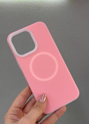 Неоновый чехол-бампер для айфон 15 про макс, чехол silicone case с микрофиброй для iphone 15 pro max (розовый)