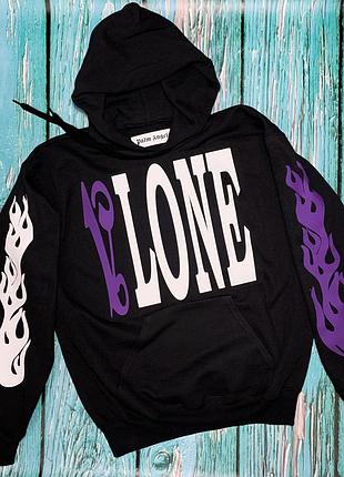 Толстовка чёрная palm angels x vlone fiolet | худи палм анжелс | палм ангелс кенгуру s