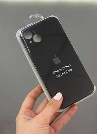Чехол-накладка с закрытой камерой для айфон 15 plus, чехол silicone case с микрофиброй для iphone 15 plus (чорный)