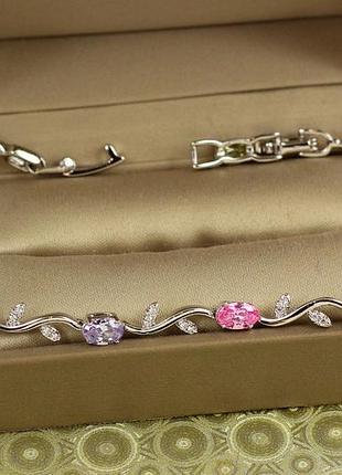 Браслет xuping jewelry веточка с разноцветными камнями 17 см 4 мм серебристый