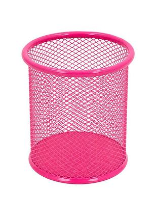 Склянка для ручок 562001-pink металева, кругла, 9,5х7,5см.