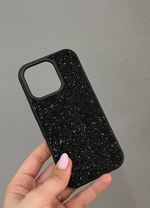 Премиум чехол со стразами для айфона 16 про,чехол-накладка swarovski case для iphone 16 pro (черный)