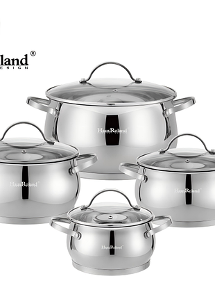 Набор кастрюль haus roland hr114-2, 4 шт из нержавеющей стали 1,9/2,7/3,6/6,1 л. серебристый (hr114-2)