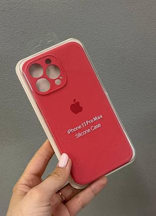 Чехол-накладка с микрофиброй для айфон 15 pro max, чехол silicone case с микрофиброй для iphone 15 pro max (малиновый)