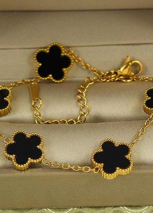 Браслет stainless steel five black blossoms 17 см 13 мм лимонний