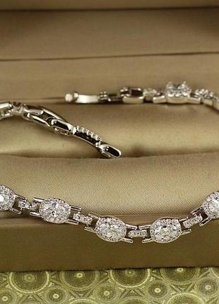 Браслет xuping jewelry мозаика с белыми камнями 19 см 6 мм серебристый