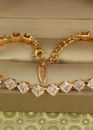 Браслет xuping jewelry ледяные ромбы с белыми камнями 17 см золотистый