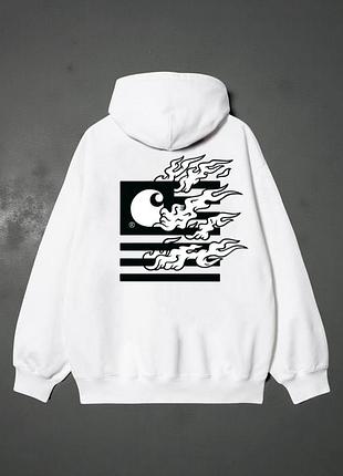 Чоловіче худі carhartt logo унісекс кофта толстовка лонгслів кархарт біле xxl