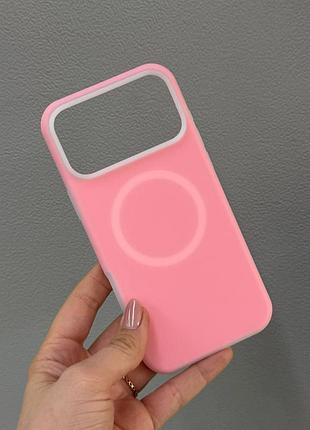 Неоновый чехол-бампер для айфон 17 про макс, чехол silicone case с микрофиброй для iphone 17 pro max (розовый)