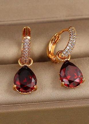 Серьги подвески xuping jewelry со съемной красной каплей 2,5 см золотистые