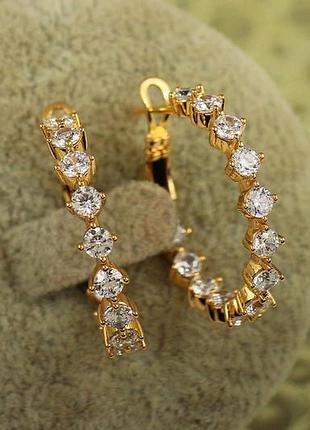 Сережки кільця хuping jewelry з крупними каменями 2,4 см золотисті
