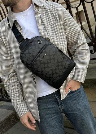 Мужская кожаная сумка coach gotham pack с канвой тёмно-серая 21 х 31 х 8 см