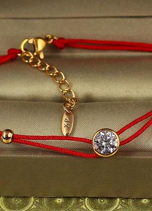 Браслет xuping jewelry червона нитка з каменем 17 см 7 мм золотистий