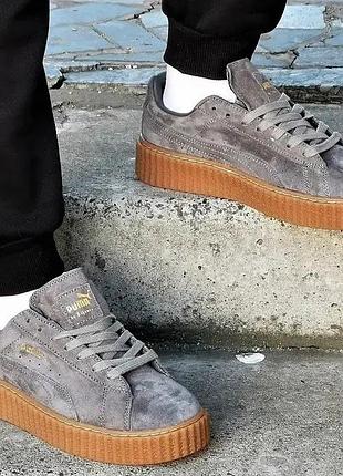 Мужские кроссовки puma слипоны серые мокасины пума замшевые (размеры: 41,42,43,44)