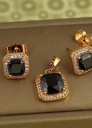 Набор xuping jewelry ромб в ободке из фианитов с черным камнем золотистый