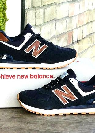 Синие кроссовки new balance 574 женские мужские замшевые нью баланс (размеры: 36,37,38) - 74-7