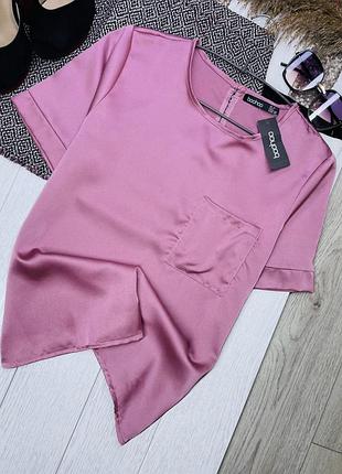 Нова сатинова футболка boohoo s жіноча футболка рожева піжамна футболка пряма