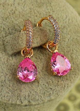 Серьги подвески xuping jewelry со съемной розовой каплей 2,5 см золотистые