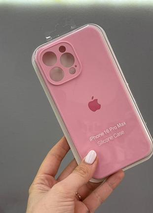 Чехол-накладка с закрытой камерой для айфон 16 pro max, чехол silicone case с микрофиброй для iphone 16 про макс (розовый)
