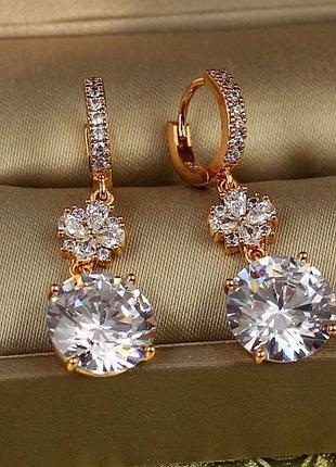 Серьги xuping jewelry подвески цветок с камнем 3 см золотистые