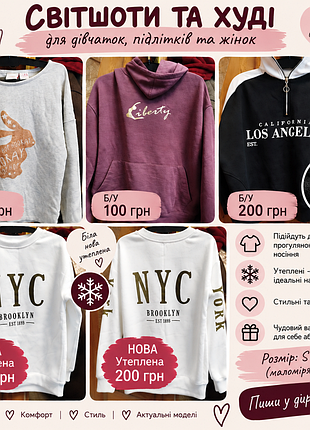 Світшот жіночий утеплений nyc білий