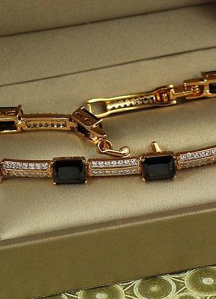 Браслет xuping jewelry дві дорожки із чорними прямокутниками 21 см 6 мм золотистий